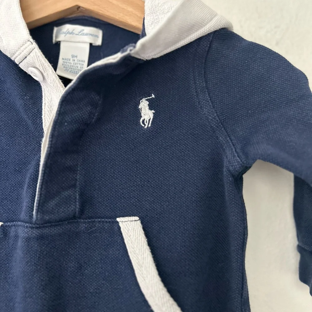 Vintage Ralph Lauren Baby 9 Months Dark Blue Collared Romper One Piece